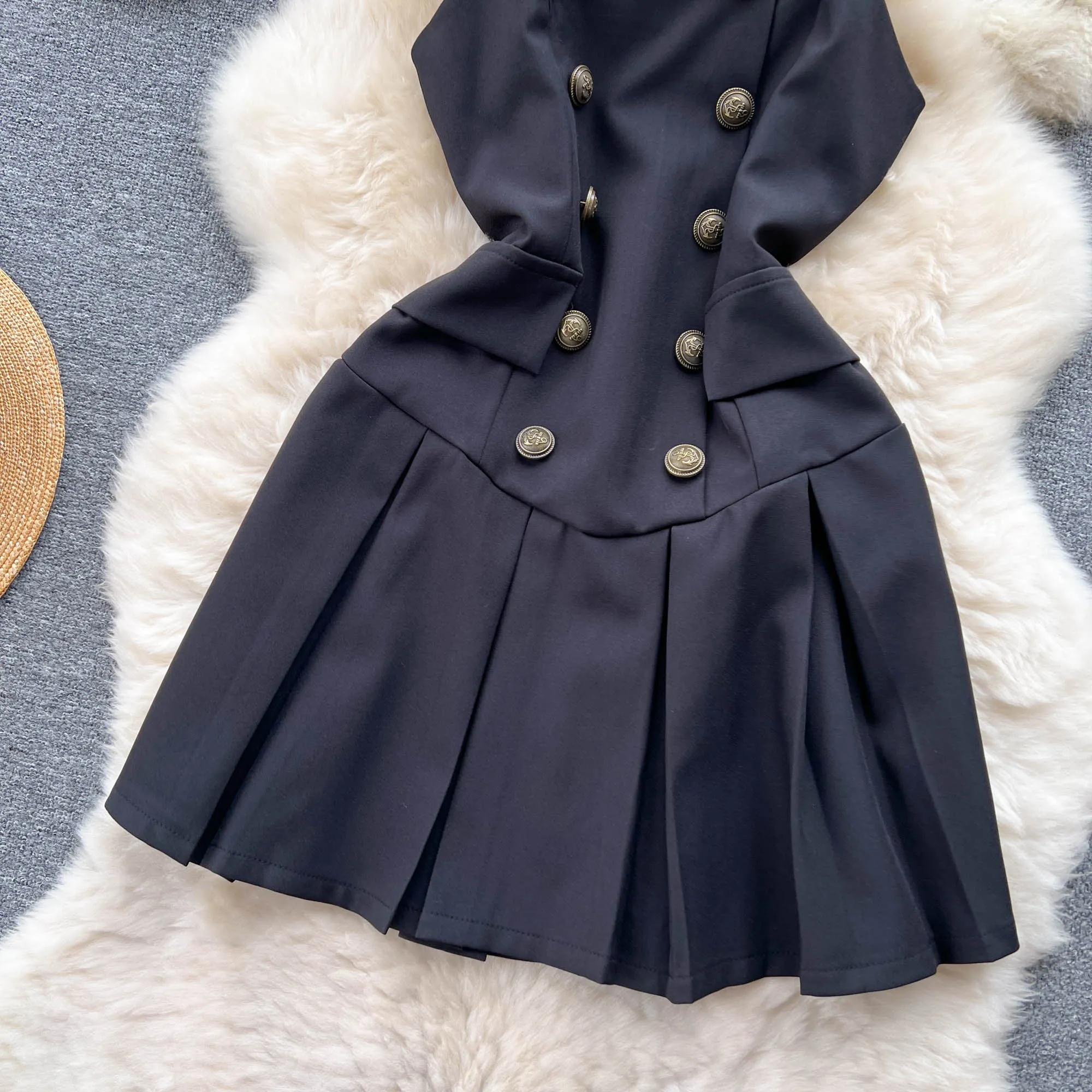 Bubble-sleeve Blouse&Halter Pleated Dress
