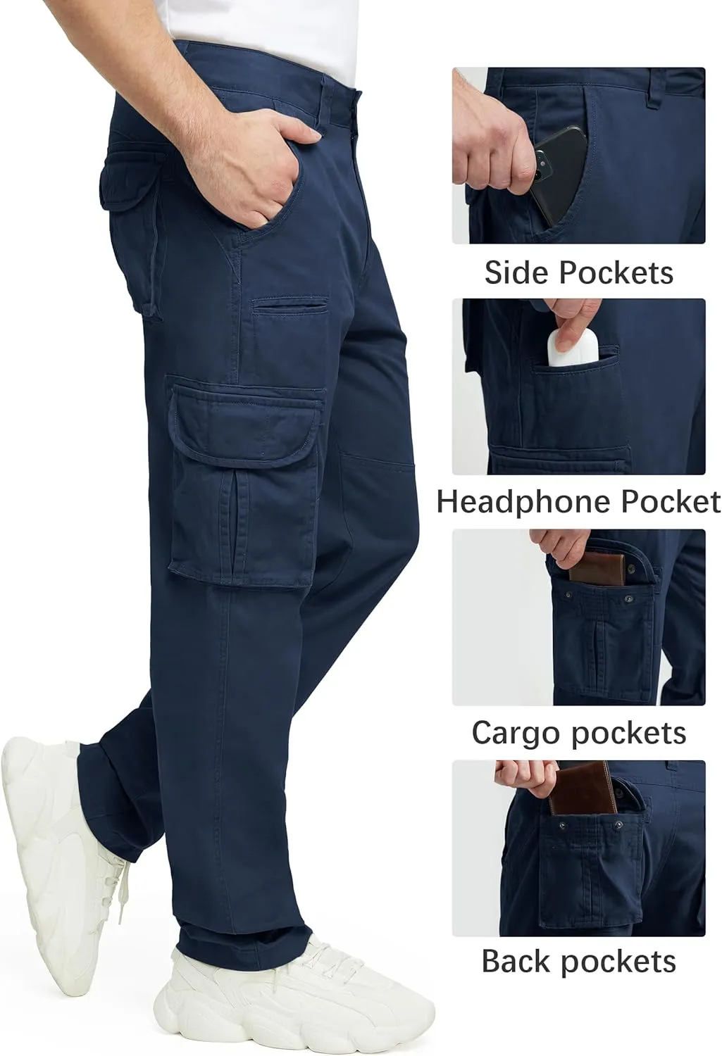 Cargo Pants for Men Multi Pockets Mens Pants Classic Cotton Casual Work Hiking Relaxed Fit Chino Pants