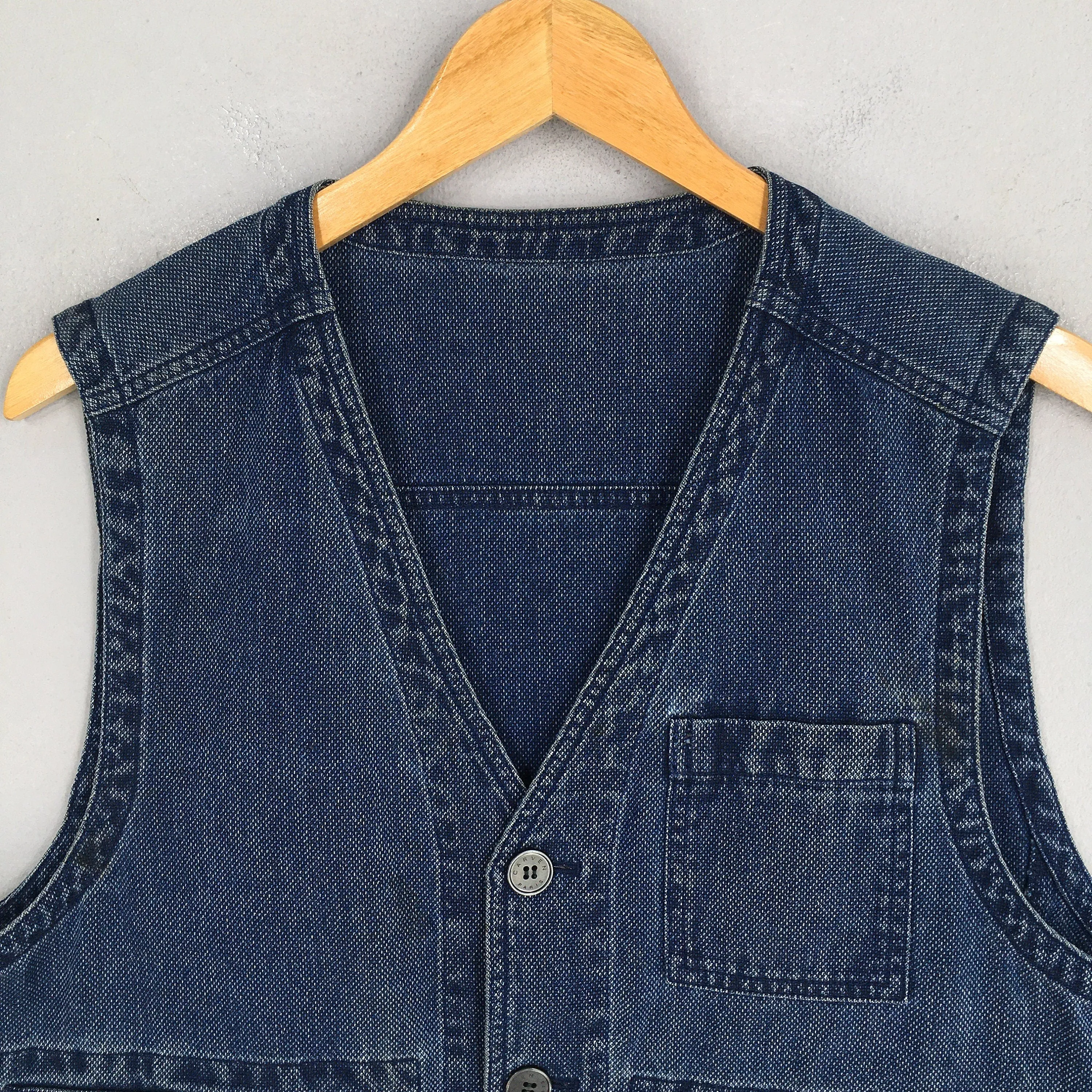 Carven Paris Jeans Indigo Blue Denim Vest Jacket Medium