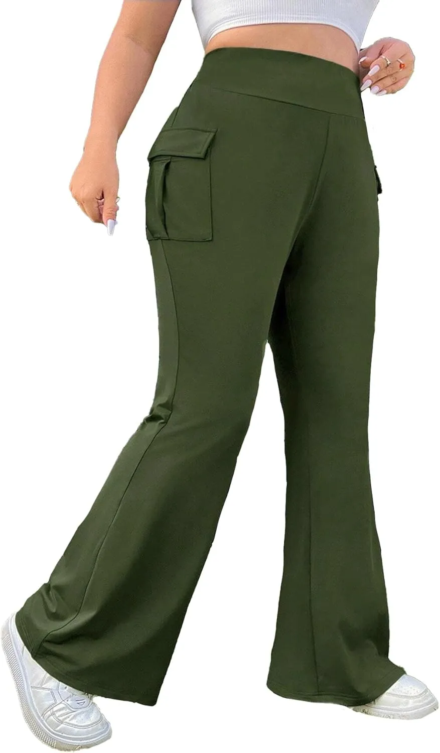 Casual Women's Cargo Pants with Pockets High-Waisted Flared Pants