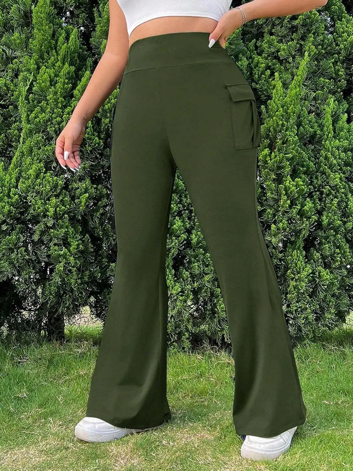 Casual Women's Cargo Pants with Pockets High-Waisted Flared Pants