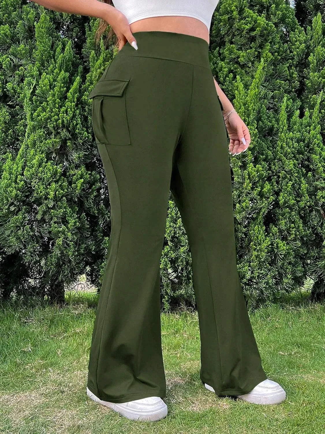 Casual Women's Cargo Pants with Pockets High-Waisted Flared Pants