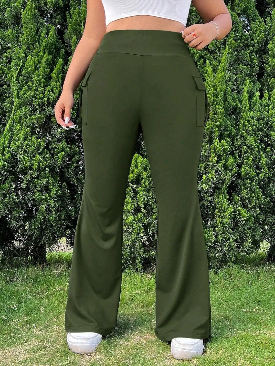 Casual Women's Cargo Pants with Pockets High-Waisted Flared Pants