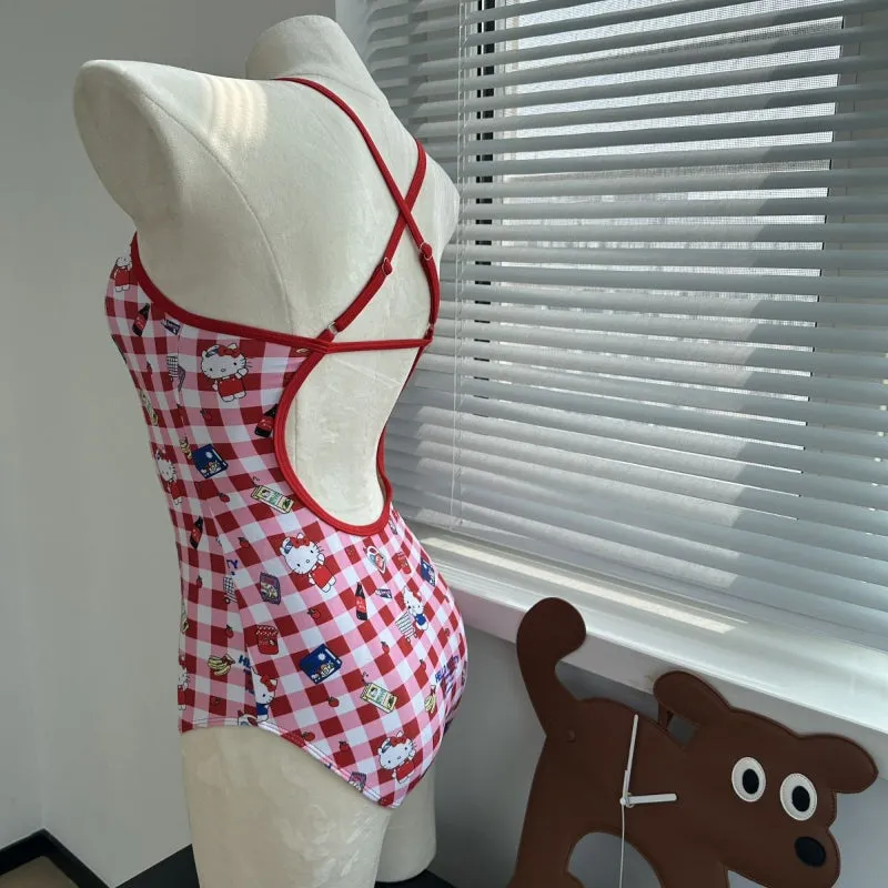 Cute Kitty Plaid Swimsuit KI614