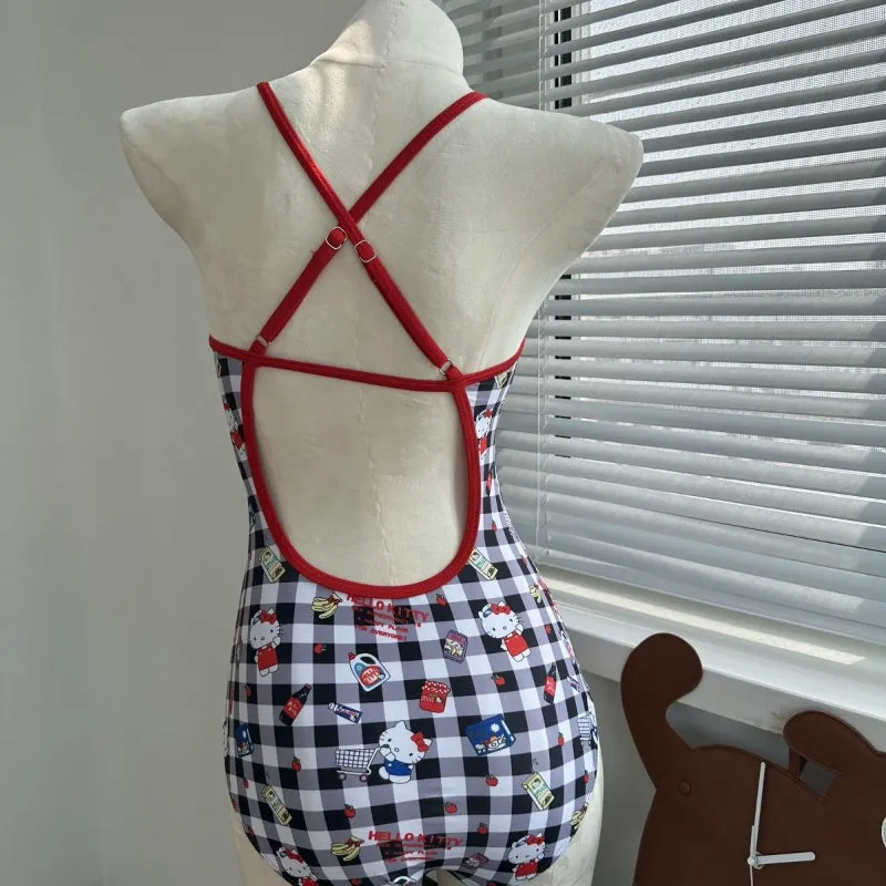 Cute Kitty Plaid Swimsuit KI614