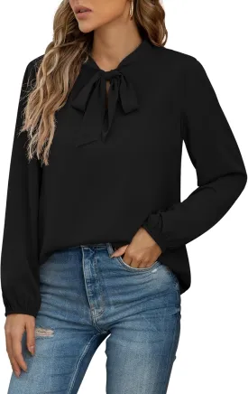 CZYINXIAN Womens Dressy Chiffon Blouse Business Work Casual Tie Neck Shirt Tops
