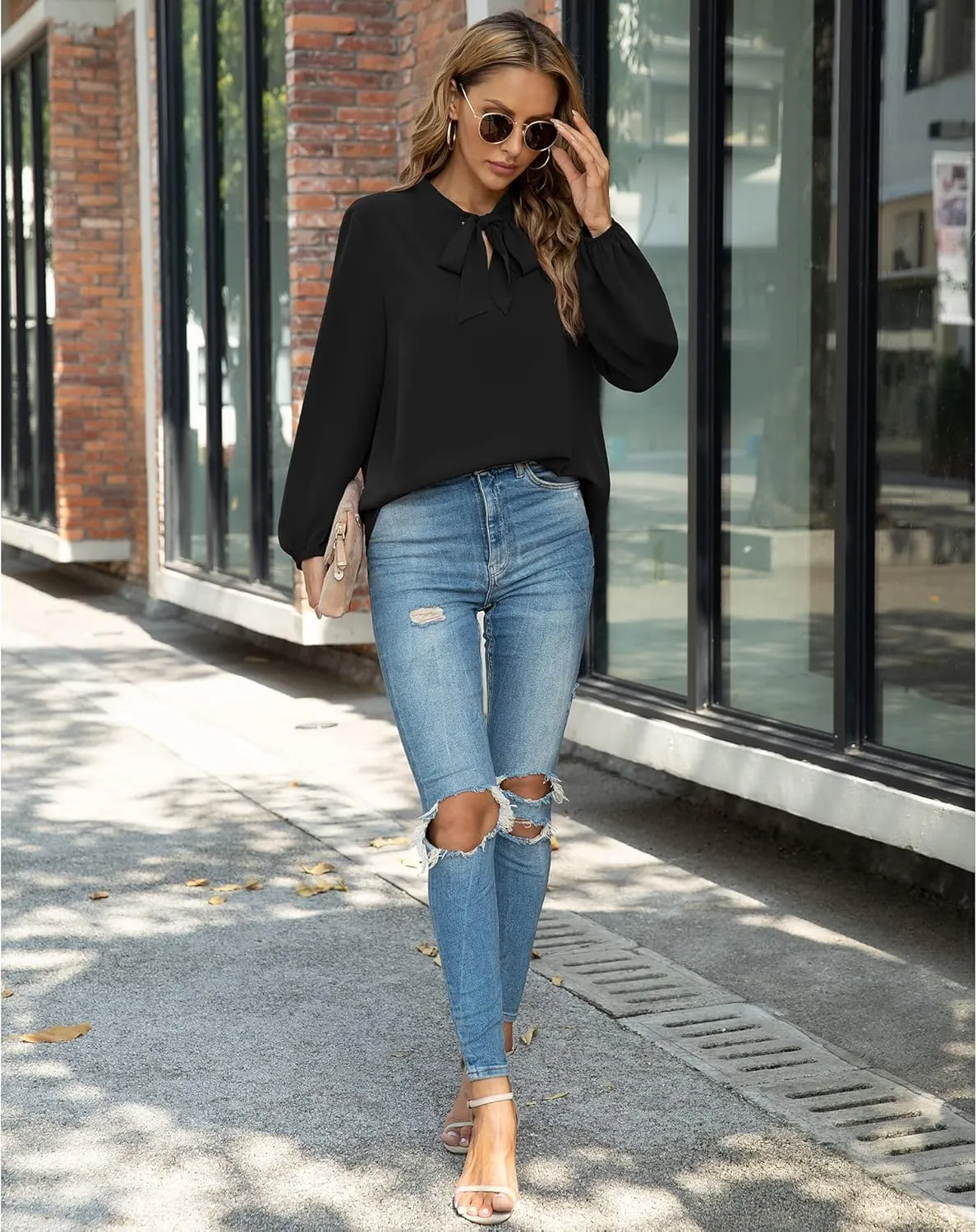 CZYINXIAN Womens Dressy Chiffon Blouse Business Work Casual Tie Neck Shirt Tops