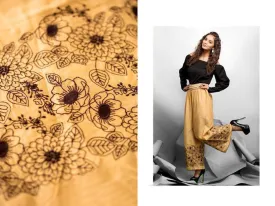 Designer Brown Linen Cotton Embroidered Palazo Pants Free Size P703