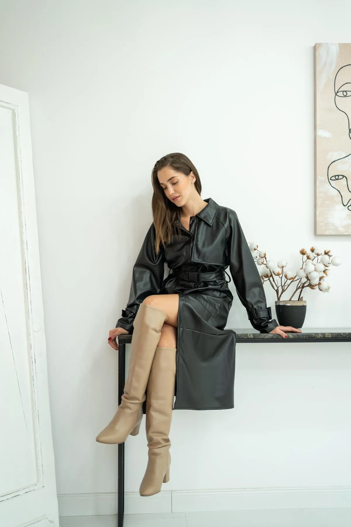 ELS Leather Trench Coat - Black - Mirabel