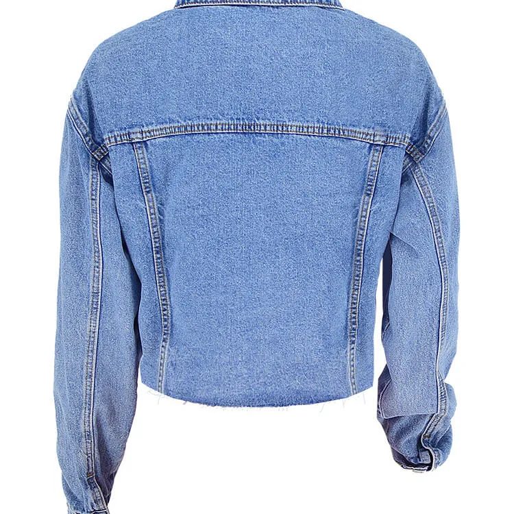 Fashion Women's Street Style Denim Wash Loose Jean Jacket