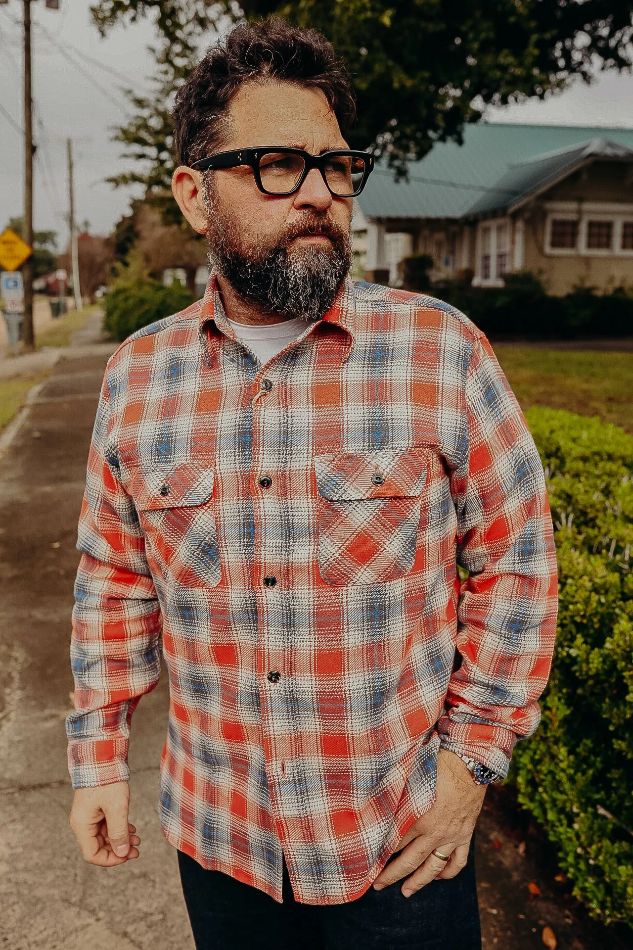 Fiction Romance Work Shirt- Red Twill Check (SC29365)