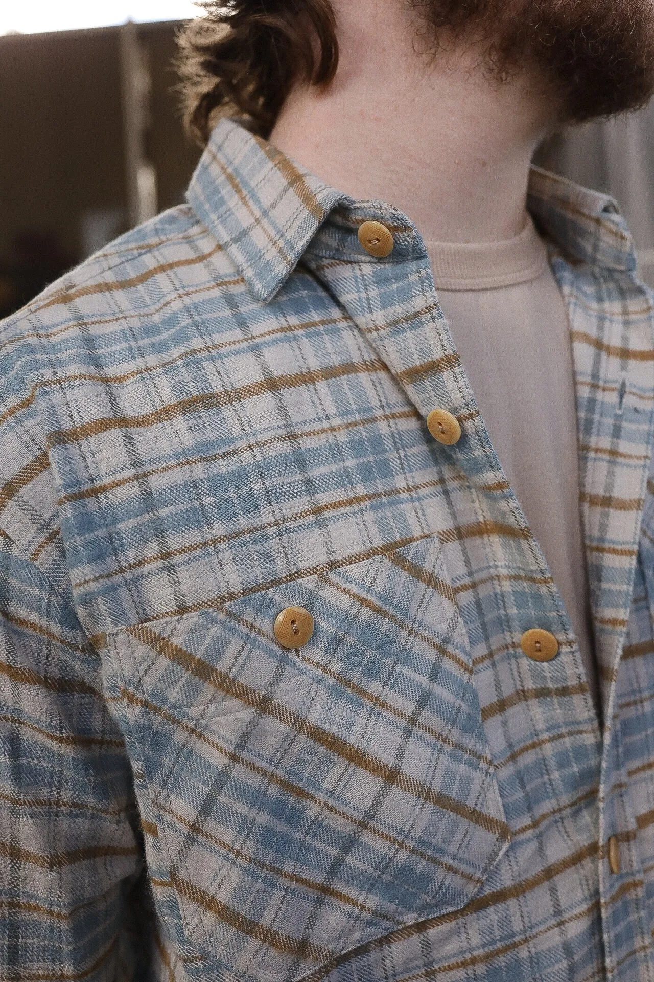 Flannel Work Shirt- Blue and Cream Slub
