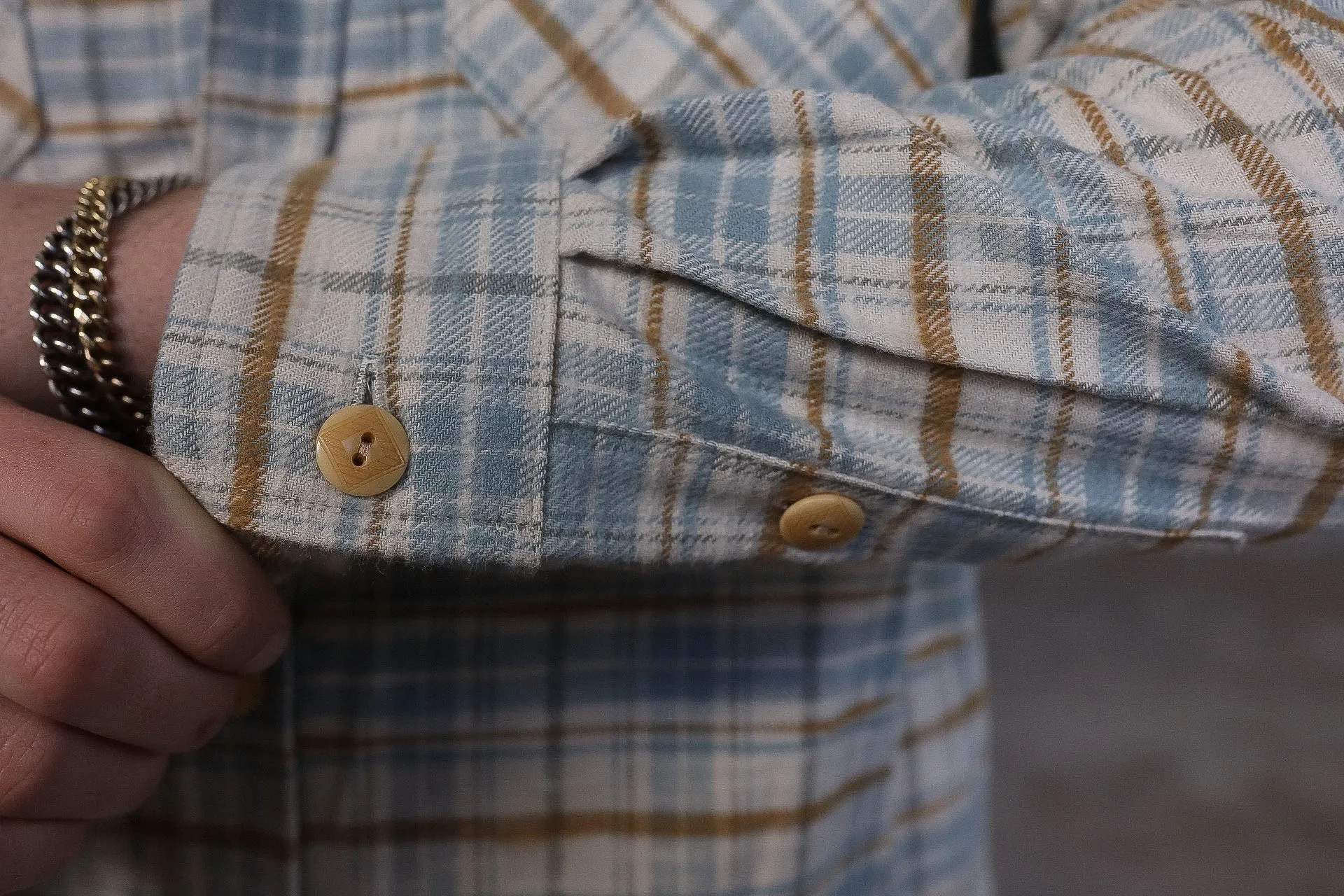 Flannel Work Shirt- Blue and Cream Slub