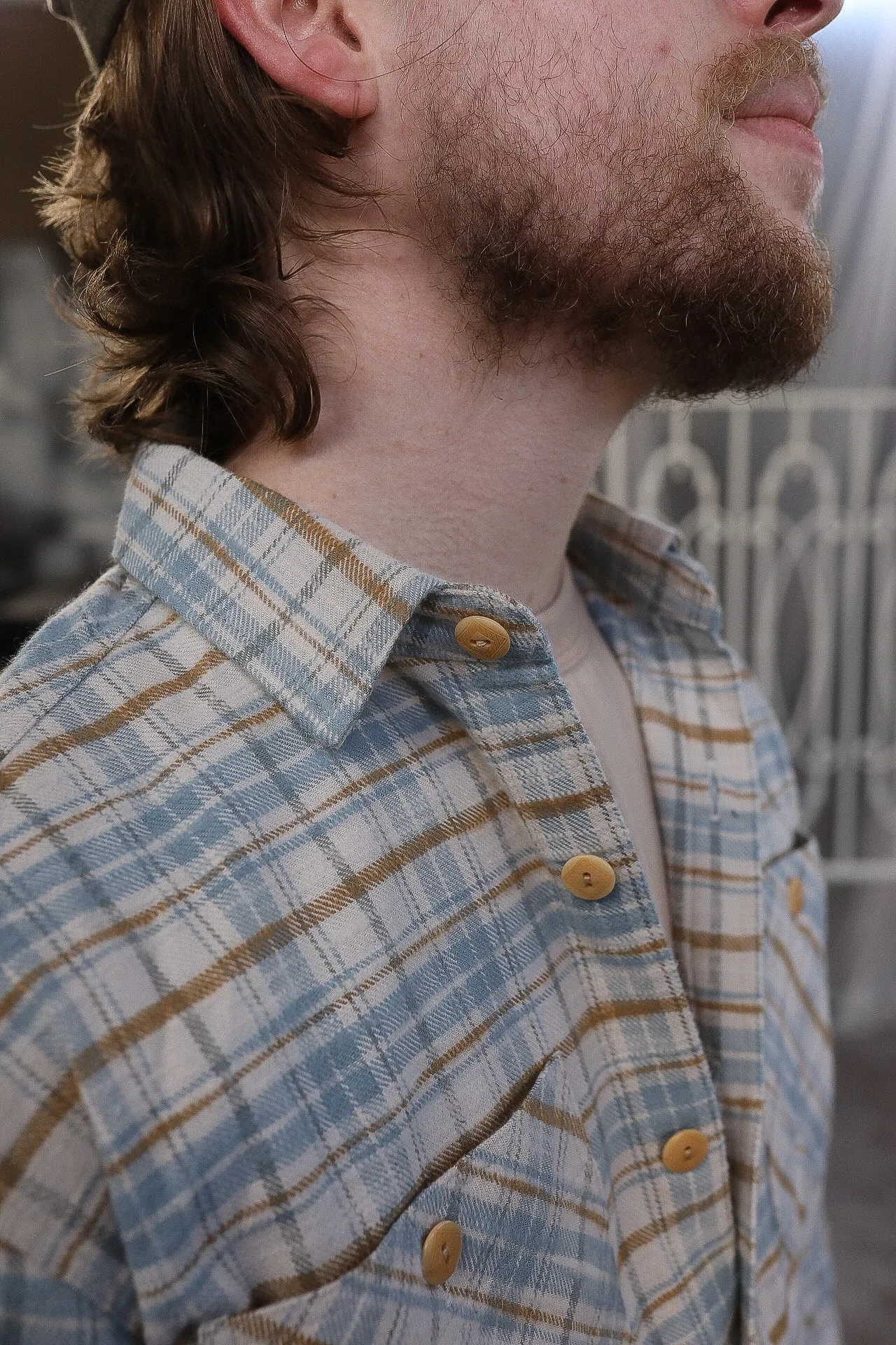 Flannel Work Shirt- Blue and Cream Slub
