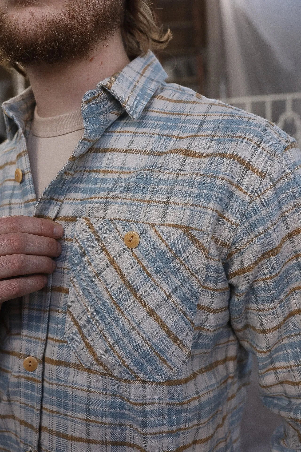 Flannel Work Shirt- Blue and Cream Slub