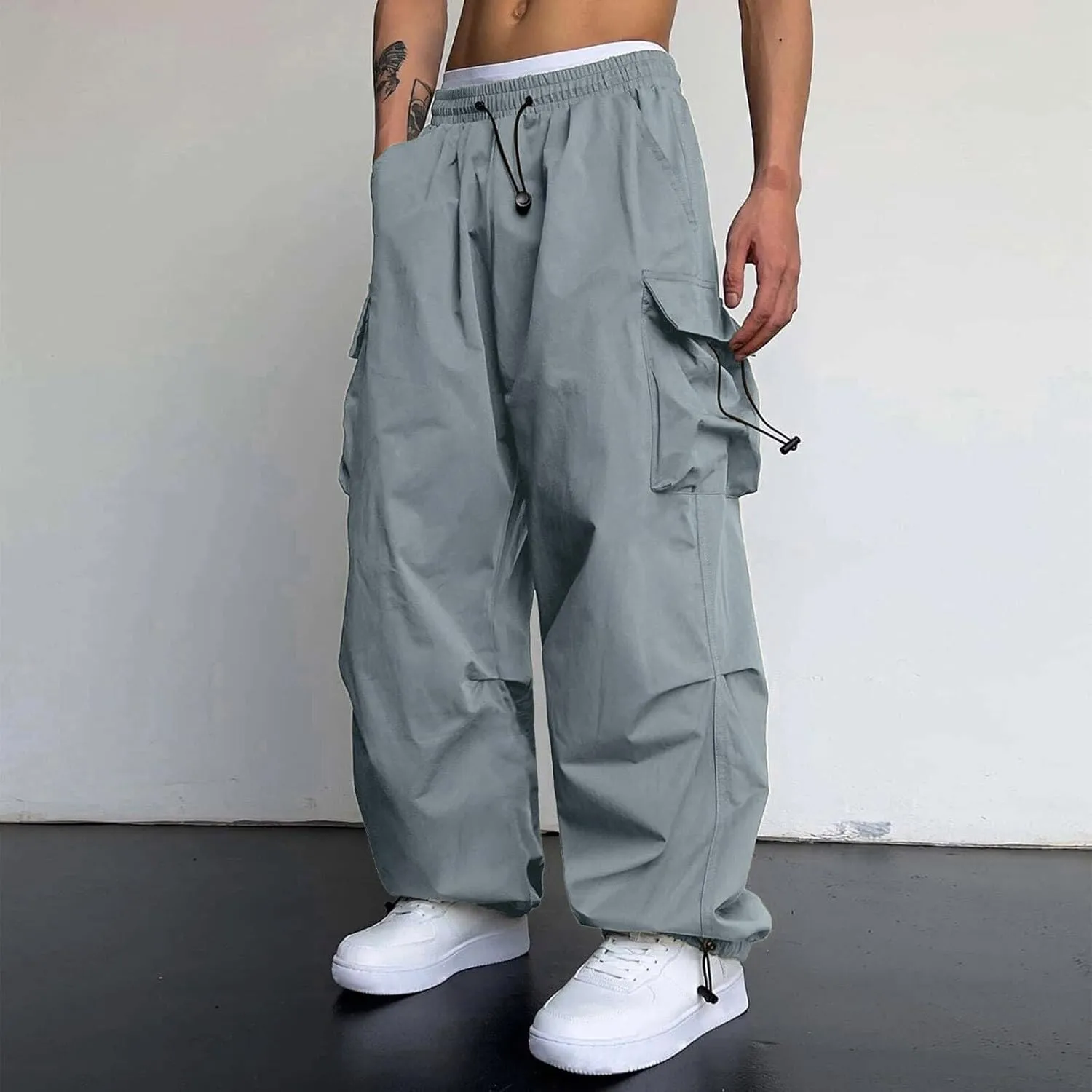 Fxbar Mens Casual Cargo Pants Workout Joggers Stretch Sweatpants Hiking Drawstring Tactical Pants with Multi Pockets