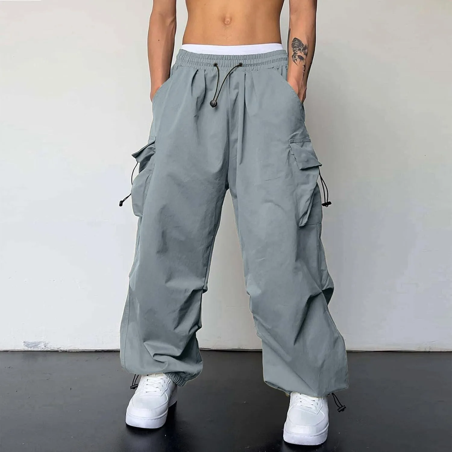 Fxbar Mens Casual Cargo Pants Workout Joggers Stretch Sweatpants Hiking Drawstring Tactical Pants with Multi Pockets