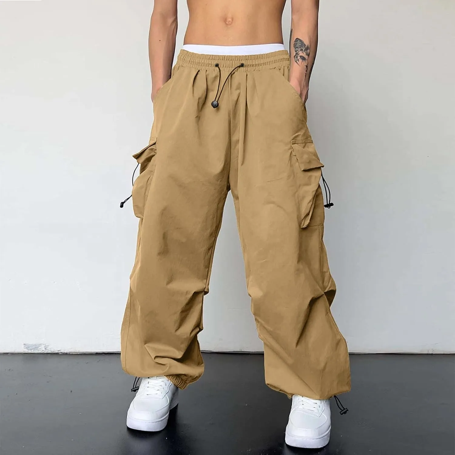 Fxbar Mens Casual Cargo Pants Workout Joggers Stretch Sweatpants Hiking Drawstring Tactical Pants with Multi Pockets