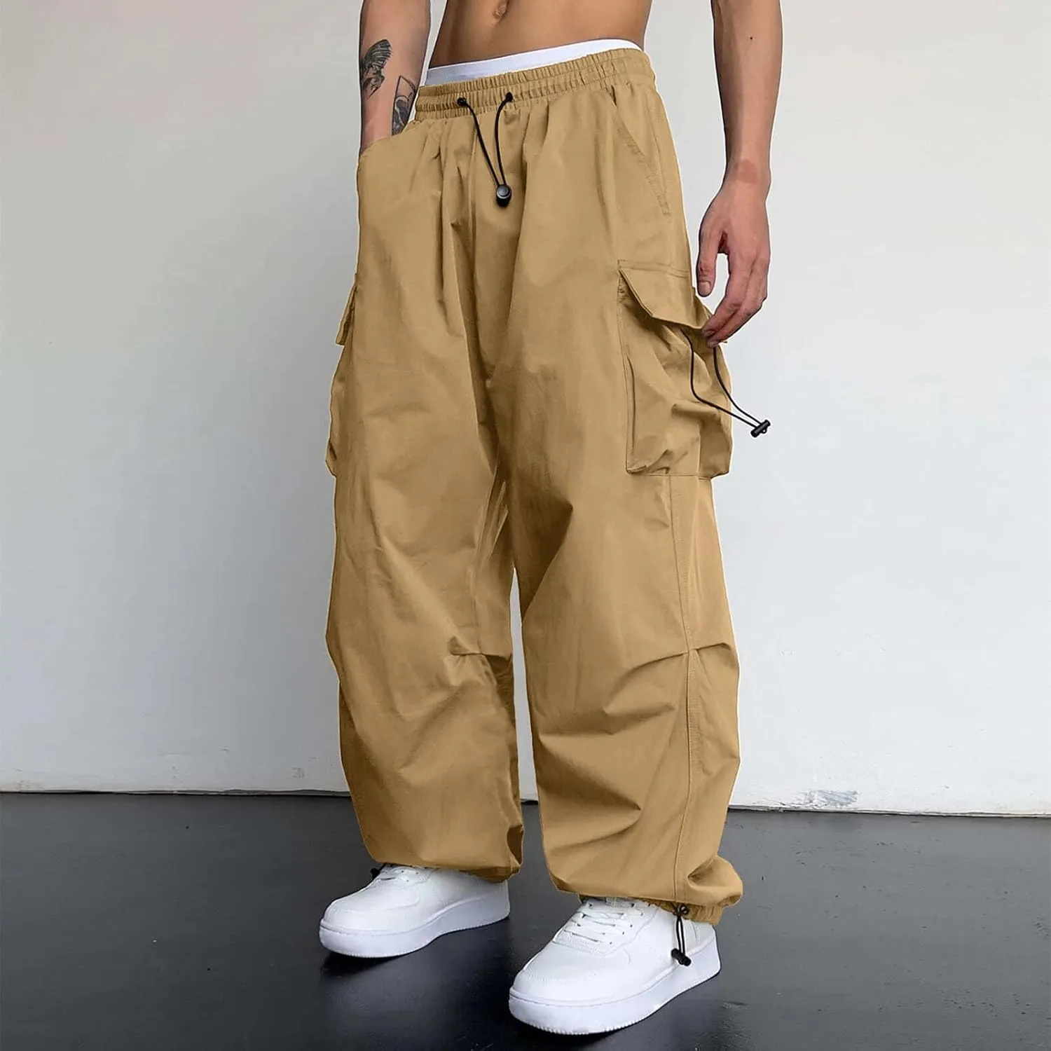 Fxbar Mens Casual Cargo Pants Workout Joggers Stretch Sweatpants Hiking Drawstring Tactical Pants with Multi Pockets