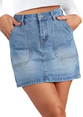 Genleck Denim Skirts for Women  Cargo Jean Skirts with Pockets High Waist Stretch Cute Y2K Casual Mini Skirts