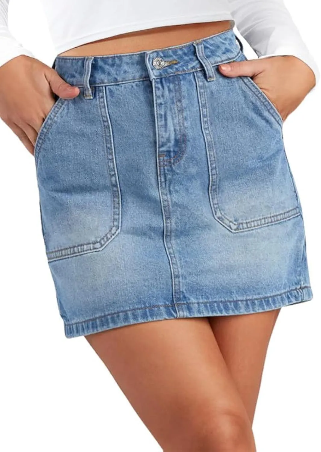 Genleck Denim Skirts for Women  Cargo Jean Skirts with Pockets High Waist Stretch Cute Y2K Casual Mini Skirts