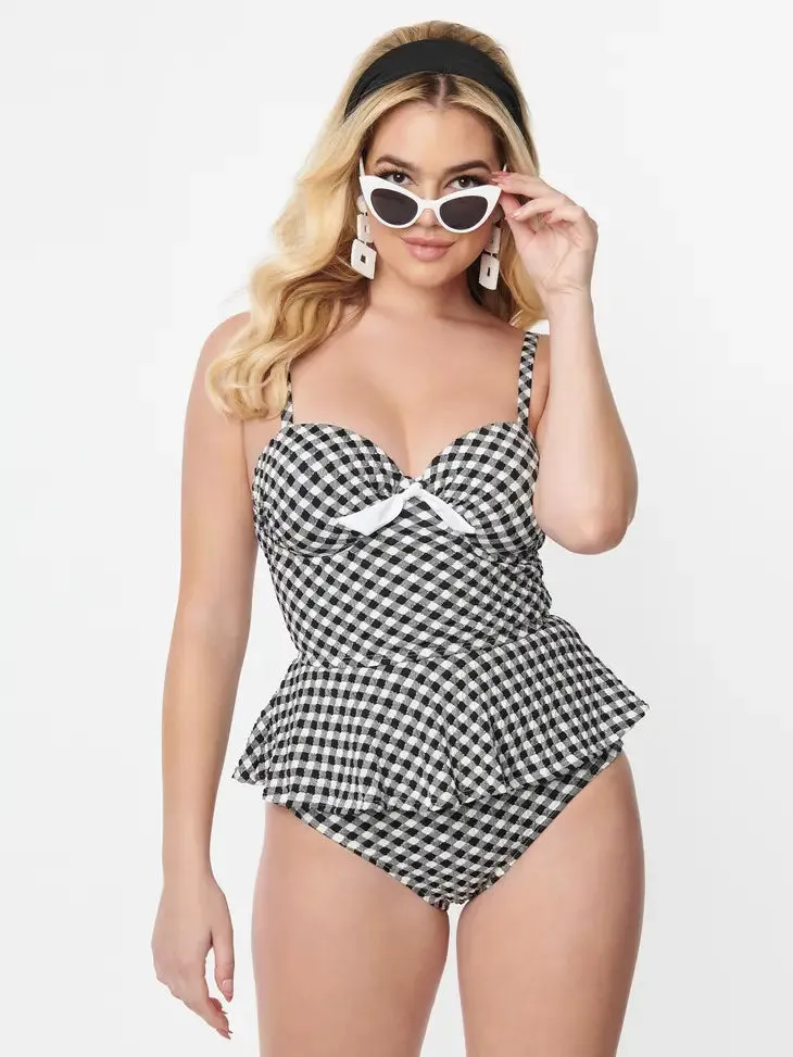 Gingham Tankini By Unique Vintage - sizes M-3X