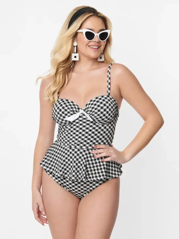 Gingham Tankini By Unique Vintage - sizes M-3X