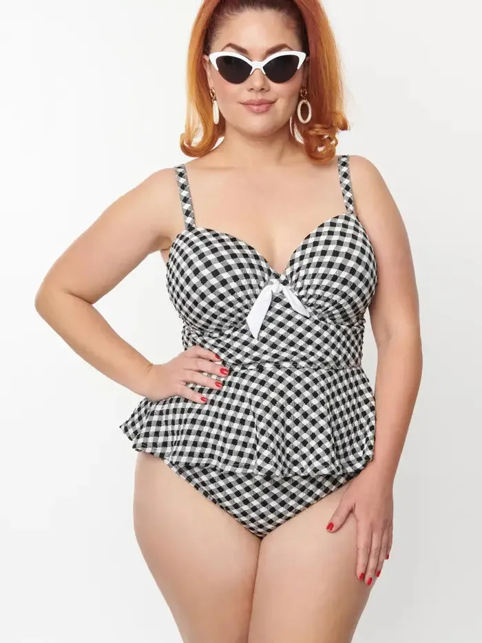 Gingham Tankini By Unique Vintage - sizes M-3X
