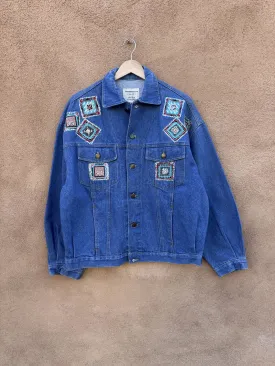Glitter and Southwest Applique Pottery Denim Jacket, 90's Abercrombie