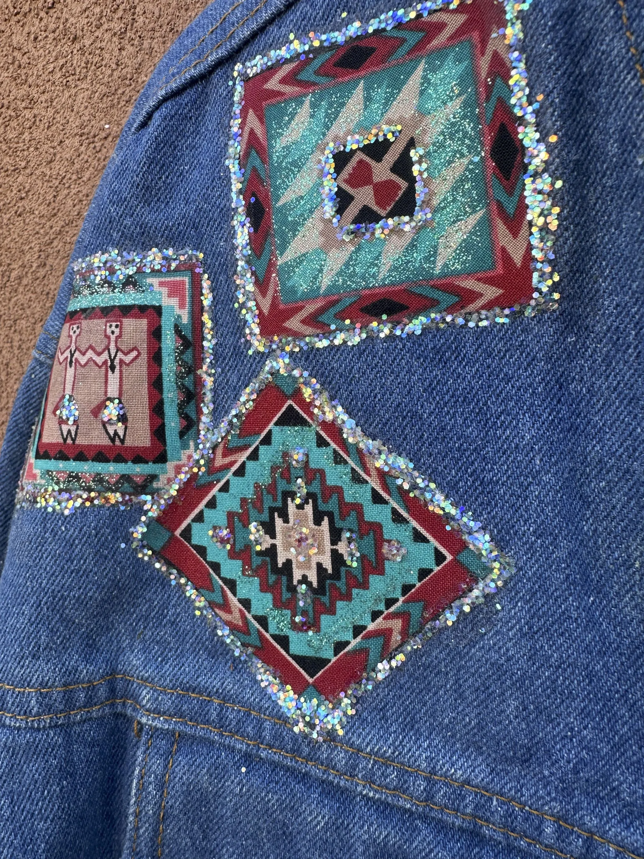 Glitter and Southwest Applique Pottery Denim Jacket, 90's Abercrombie