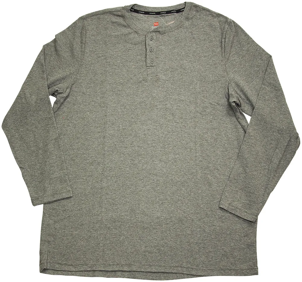 Hanes - Big Men's Ultimate Waffle Thermal Henley Sleep Lounge Top