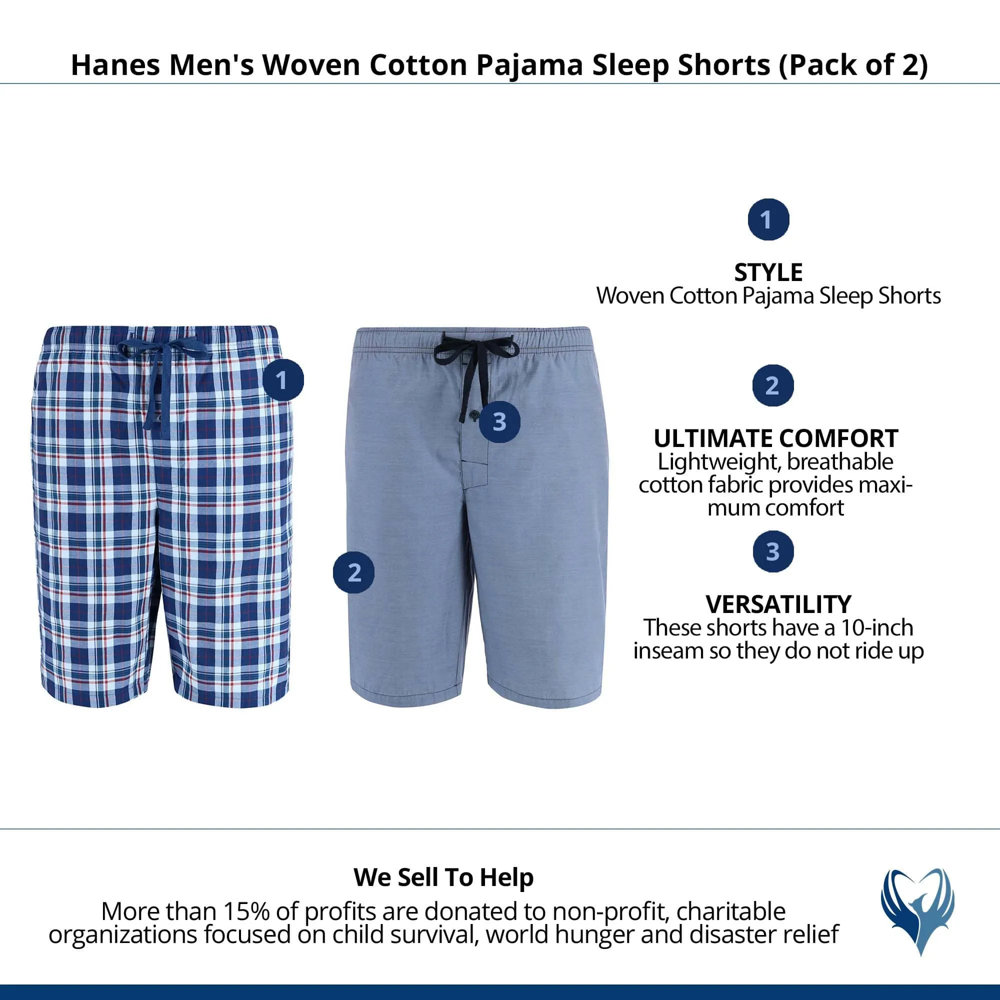 Hanes Men's Woven Cotton Pajama Sleep Shorts (Pack of 2)