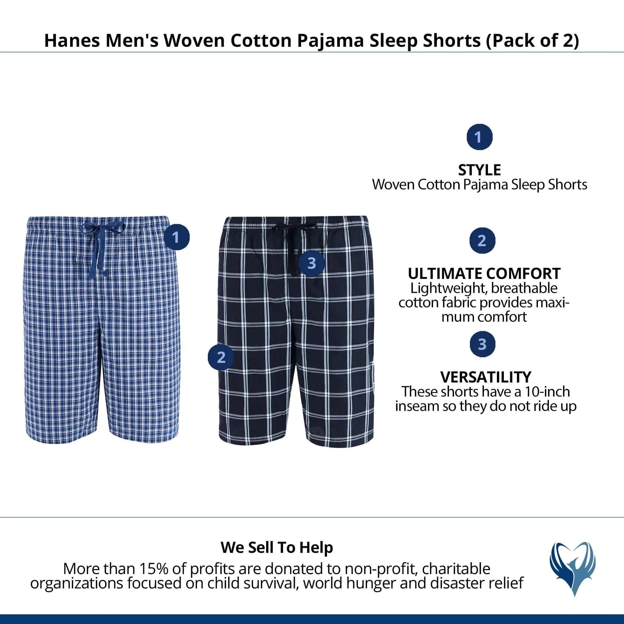 Hanes Men's Woven Cotton Pajama Sleep Shorts (Pack of 2)