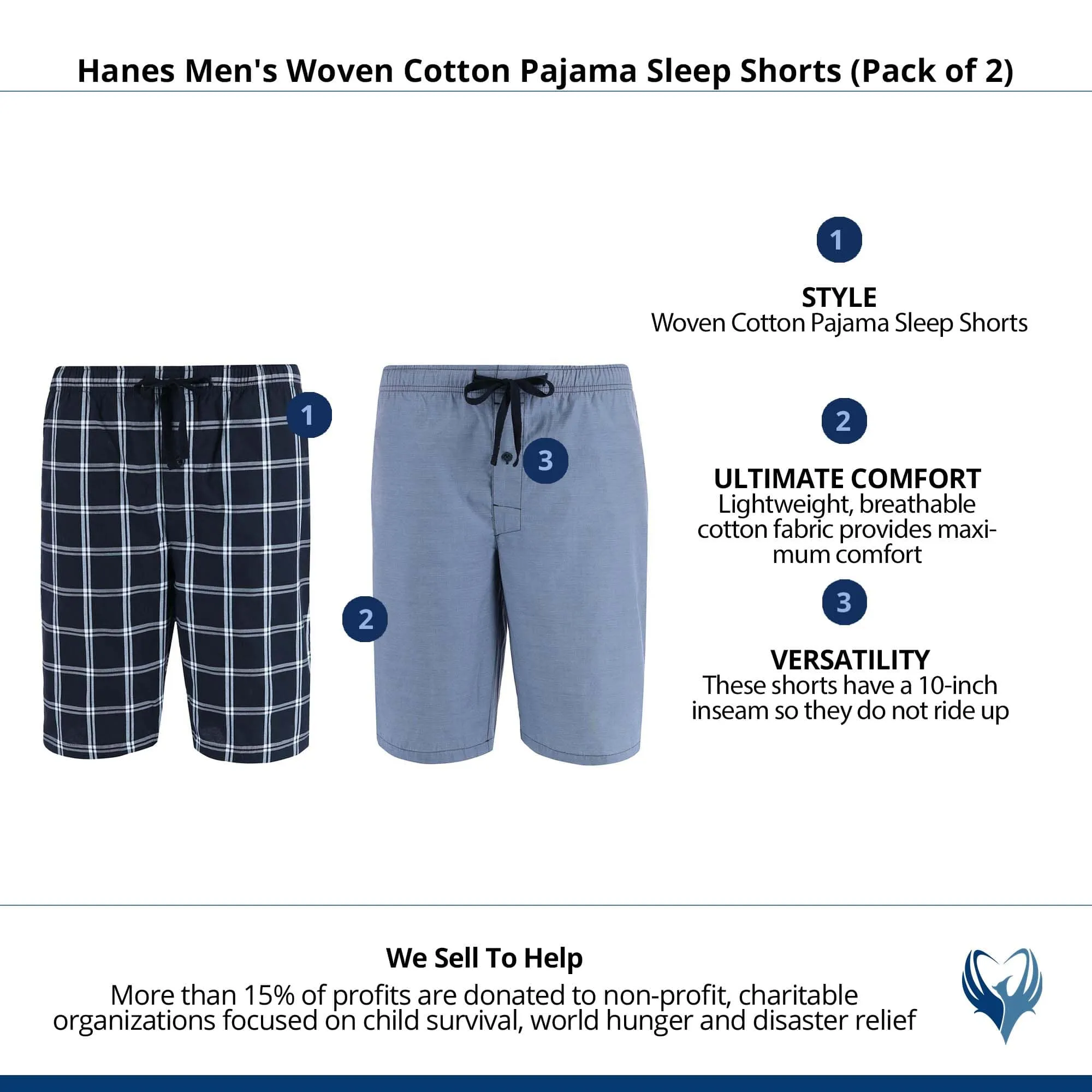Hanes Men's Woven Cotton Pajama Sleep Shorts (Pack of 2)