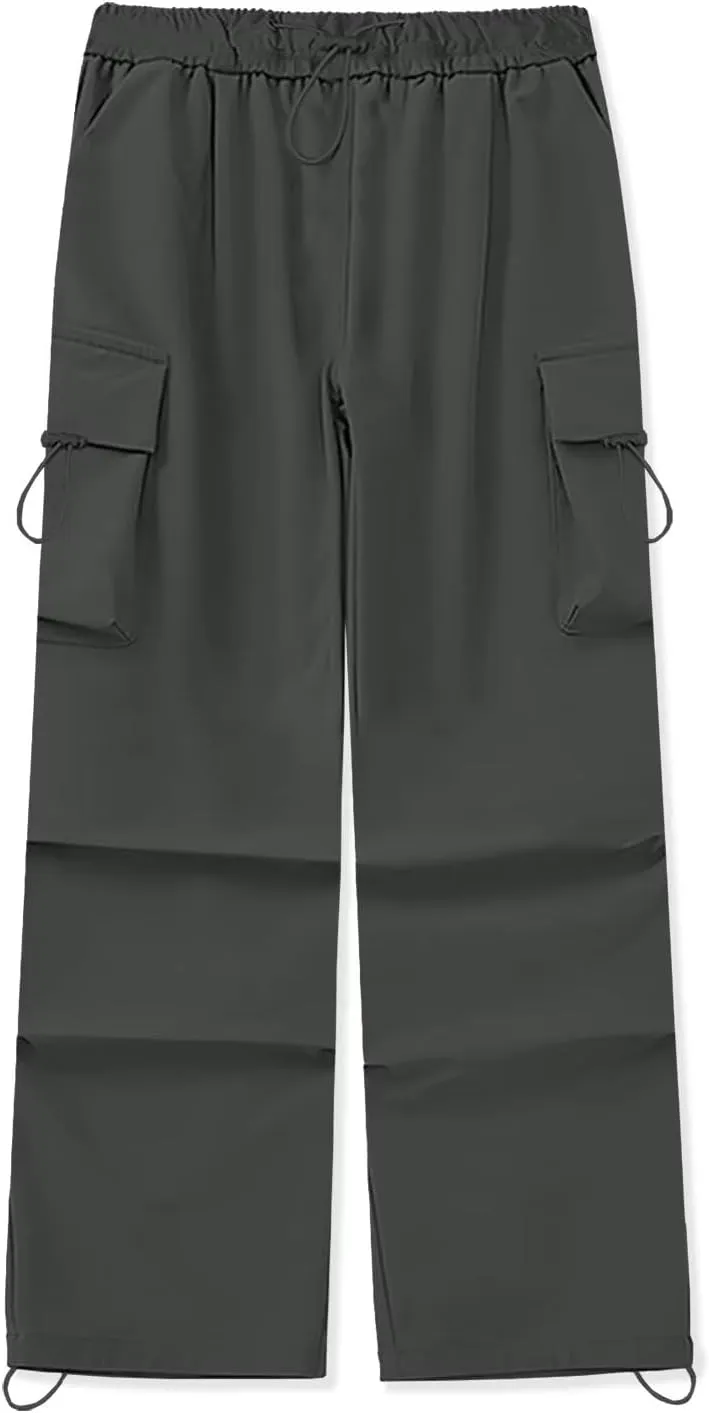 HENGAO Girls Cargo Pants Casual Jogger Loose Fit Streetwear Parachute Pants