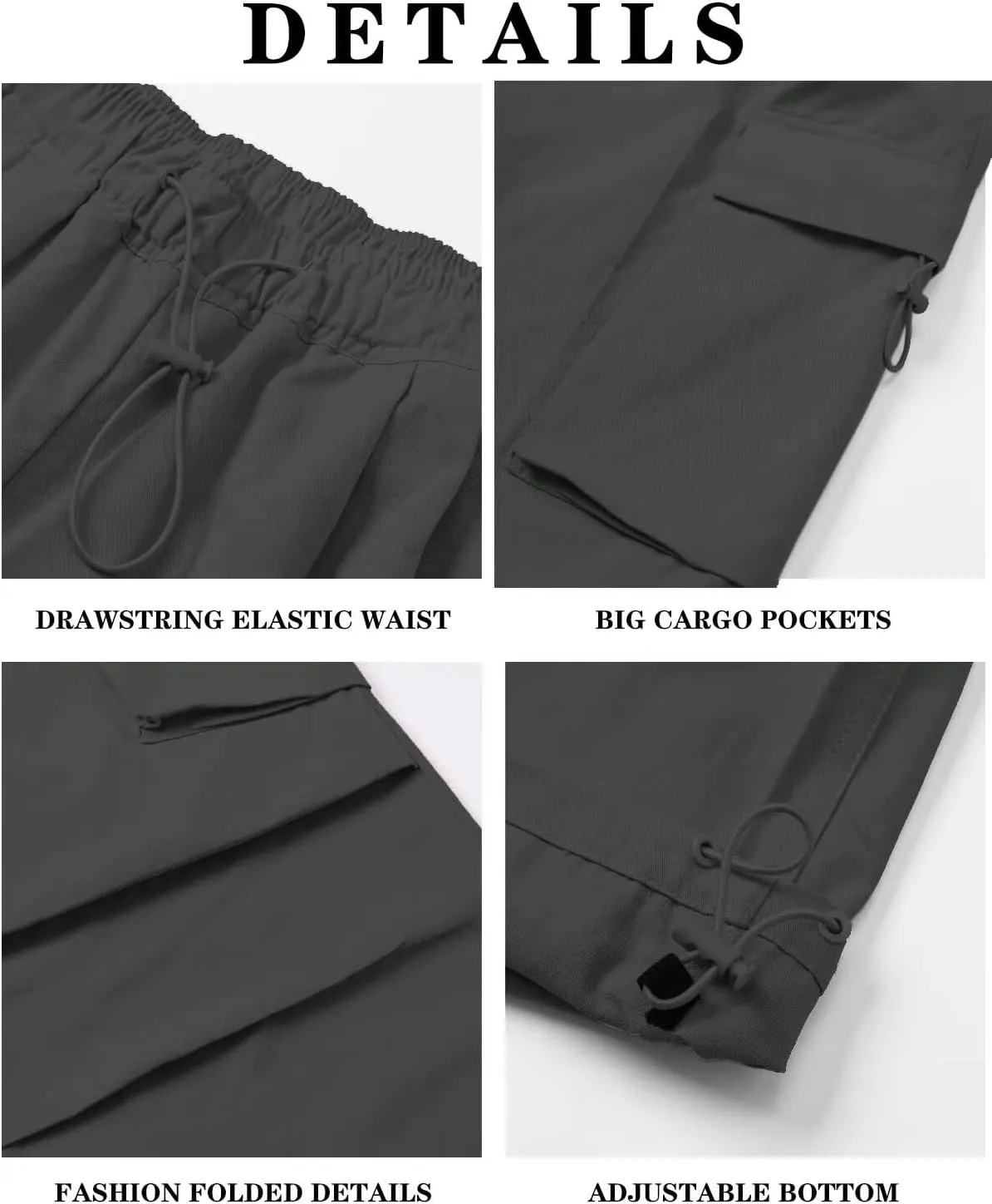 HENGAO Girls Cargo Pants Casual Jogger Loose Fit Streetwear Parachute Pants