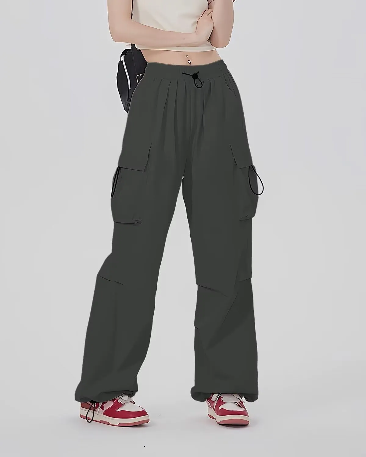 HENGAO Girls Cargo Pants Casual Jogger Loose Fit Streetwear Parachute Pants