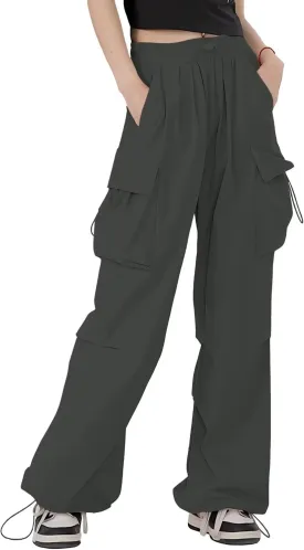 HENGAO Girls Cargo Pants Casual Jogger Loose Fit Streetwear Parachute Pants