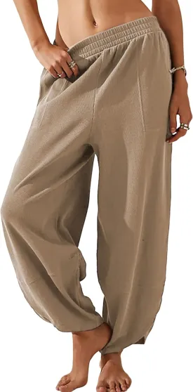 Himosyber Women Cotton Pants Wide Leg Pants Casual Loose Baggy Elastic Waist Beach Palazzo Harem Pants