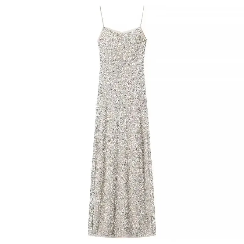 Isadora Silver Sequins Slip Dress
