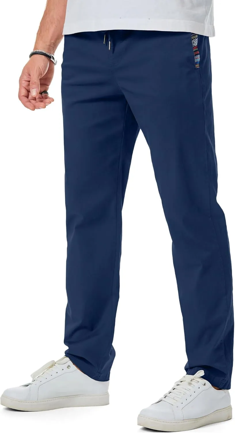 JMIERR Men's Casual Pants Cotton Twill Drawstring Elastic Waist Chino Pants with Pockets