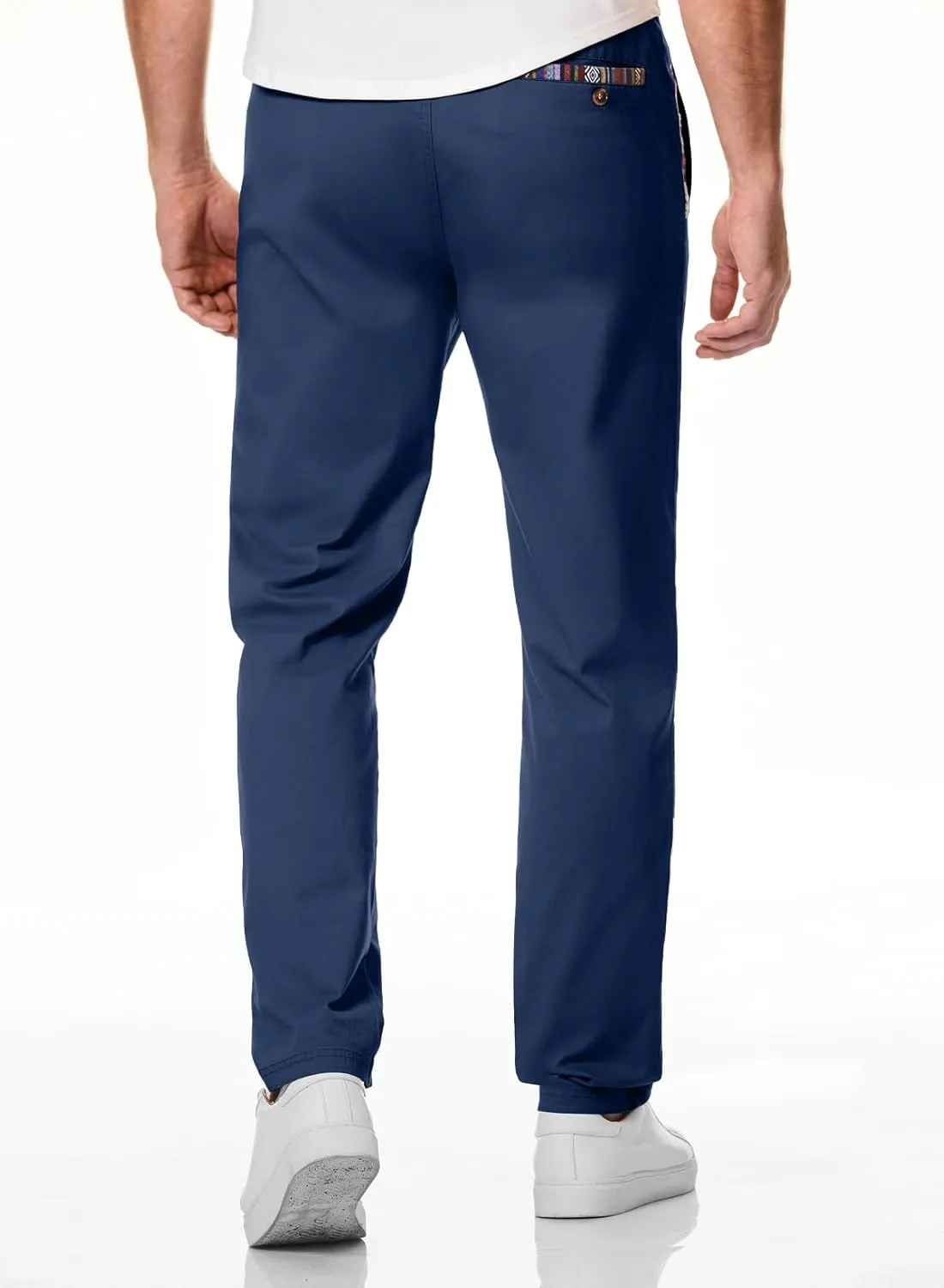 JMIERR Men's Casual Pants Cotton Twill Drawstring Elastic Waist Chino Pants with Pockets