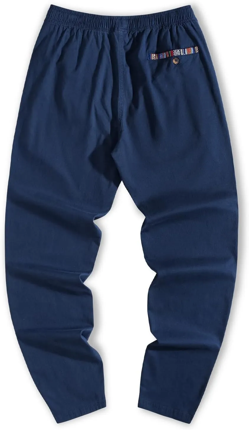 JMIERR Men's Casual Pants Cotton Twill Drawstring Elastic Waist Chino Pants with Pockets