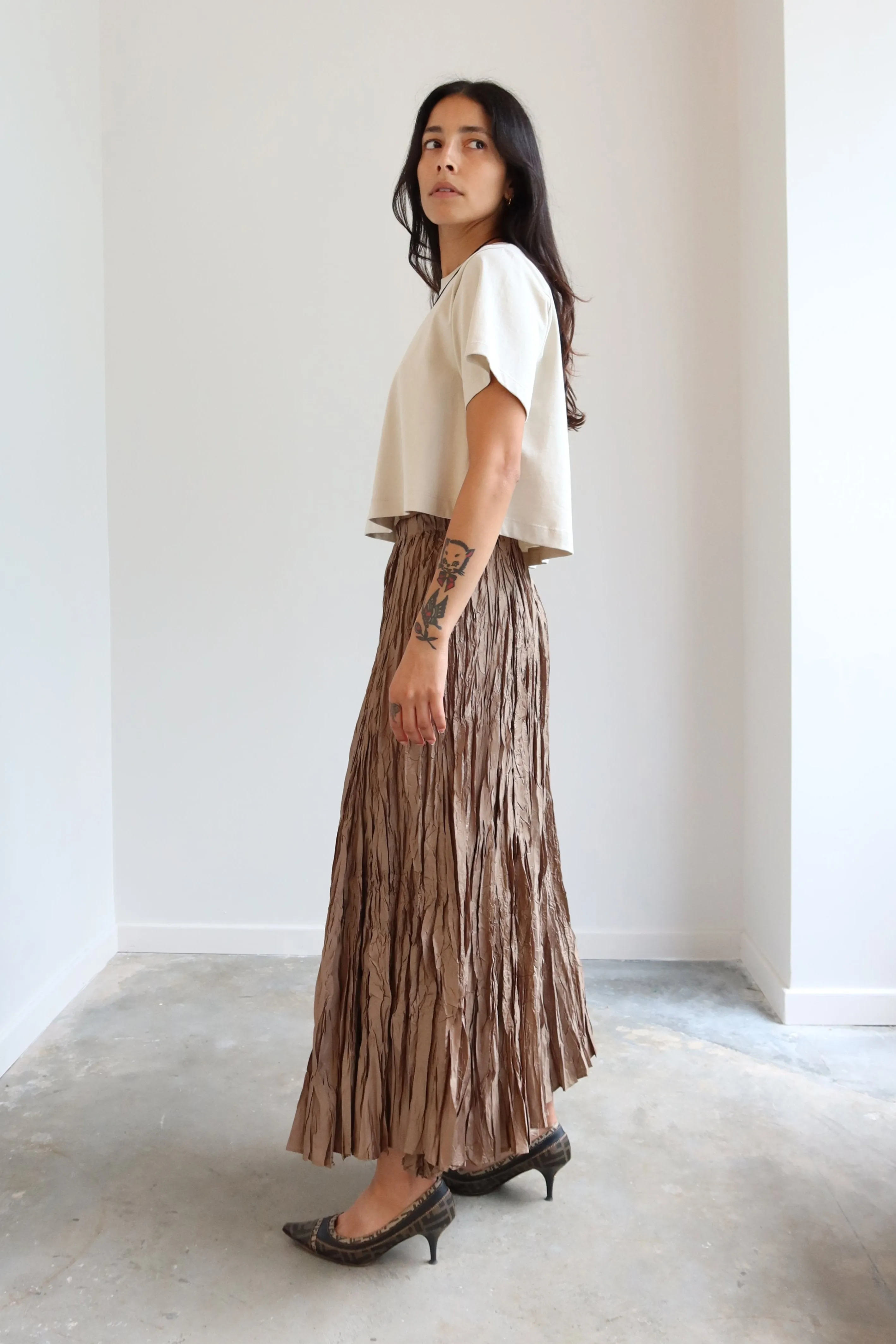 Khaki Crinkle Textured Maxi Skirt
