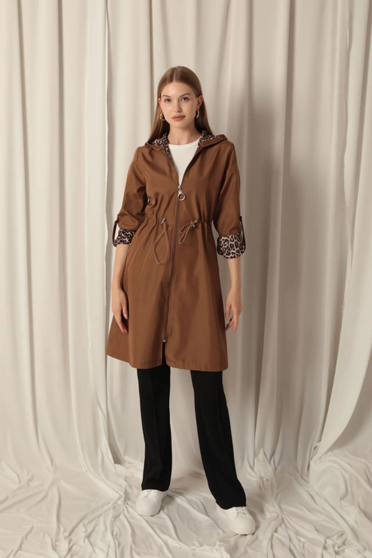KKT Bondit Fabric Waterproof Women's Coffee Trench Coat - San Remo