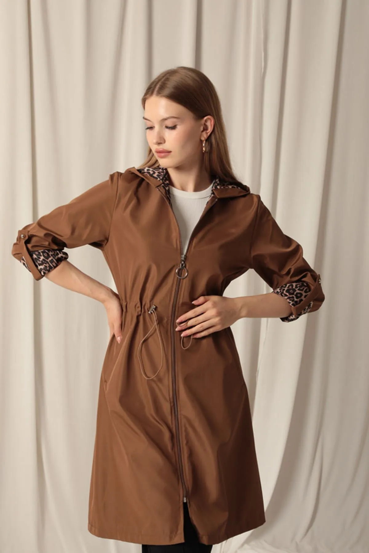 KKT Bondit Fabric Waterproof Women's Coffee Trench Coat - San Remo
