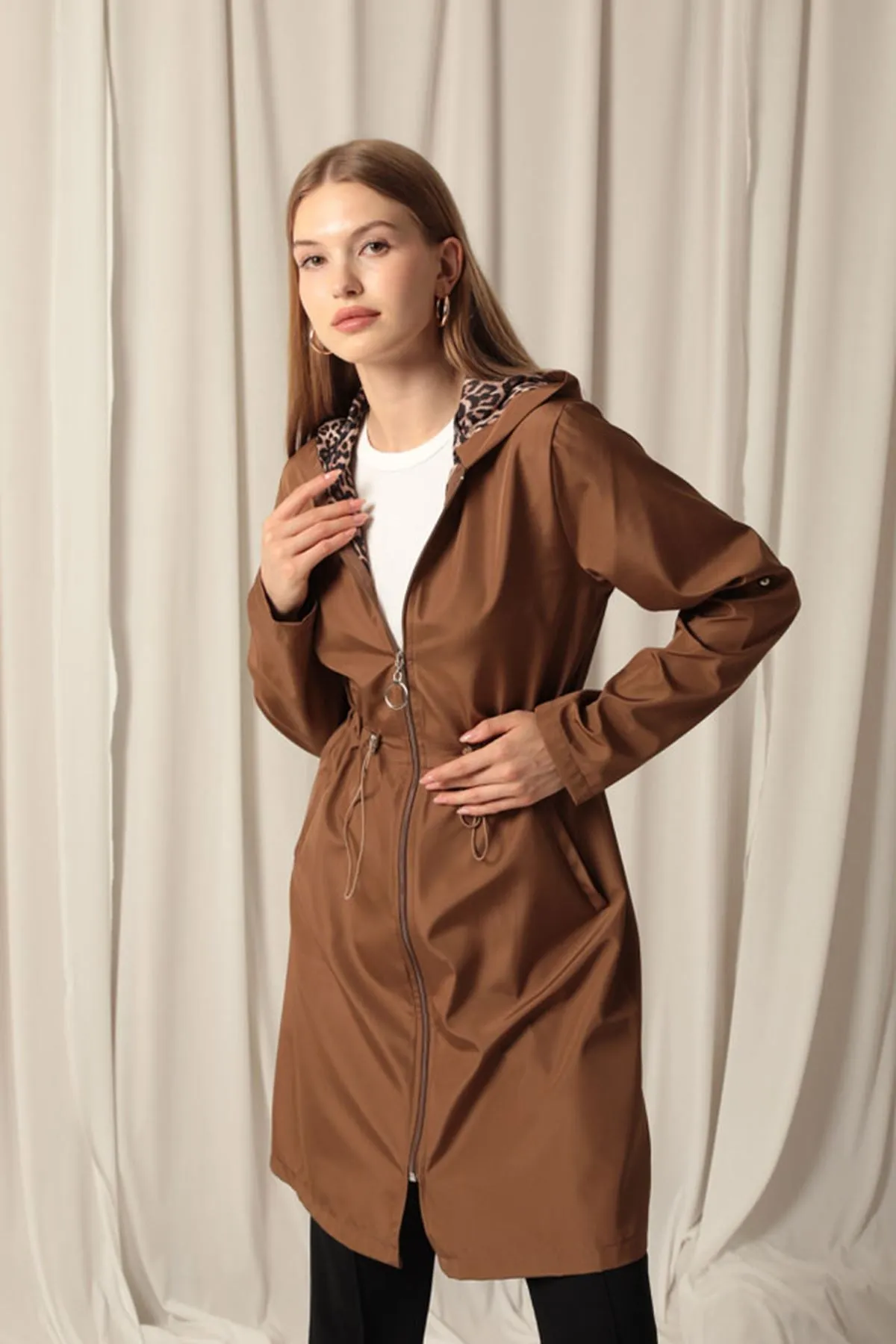 KKT Bondit Fabric Waterproof Women's Coffee Trench Coat - San Remo