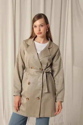 KKT Torino Fabric Liquid Proof Under Hip Length Women's Stone Trench Coat - Progreso