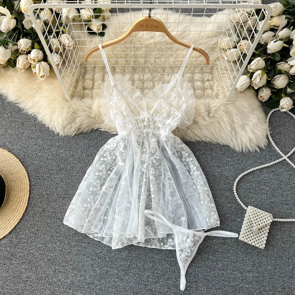 Lace Embroidered See-through Slip Dress