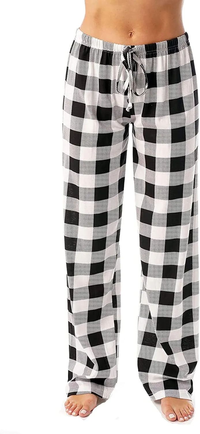 Ladies Drawstring Plaid Printed Casual Dressy Loose Fit Fashion Pants